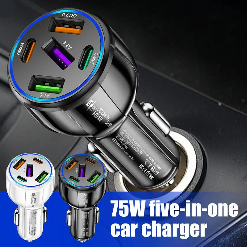 75W multi-port car charger – fast USB car adapter with multiple charging ports, phone & device charger for cars and travel