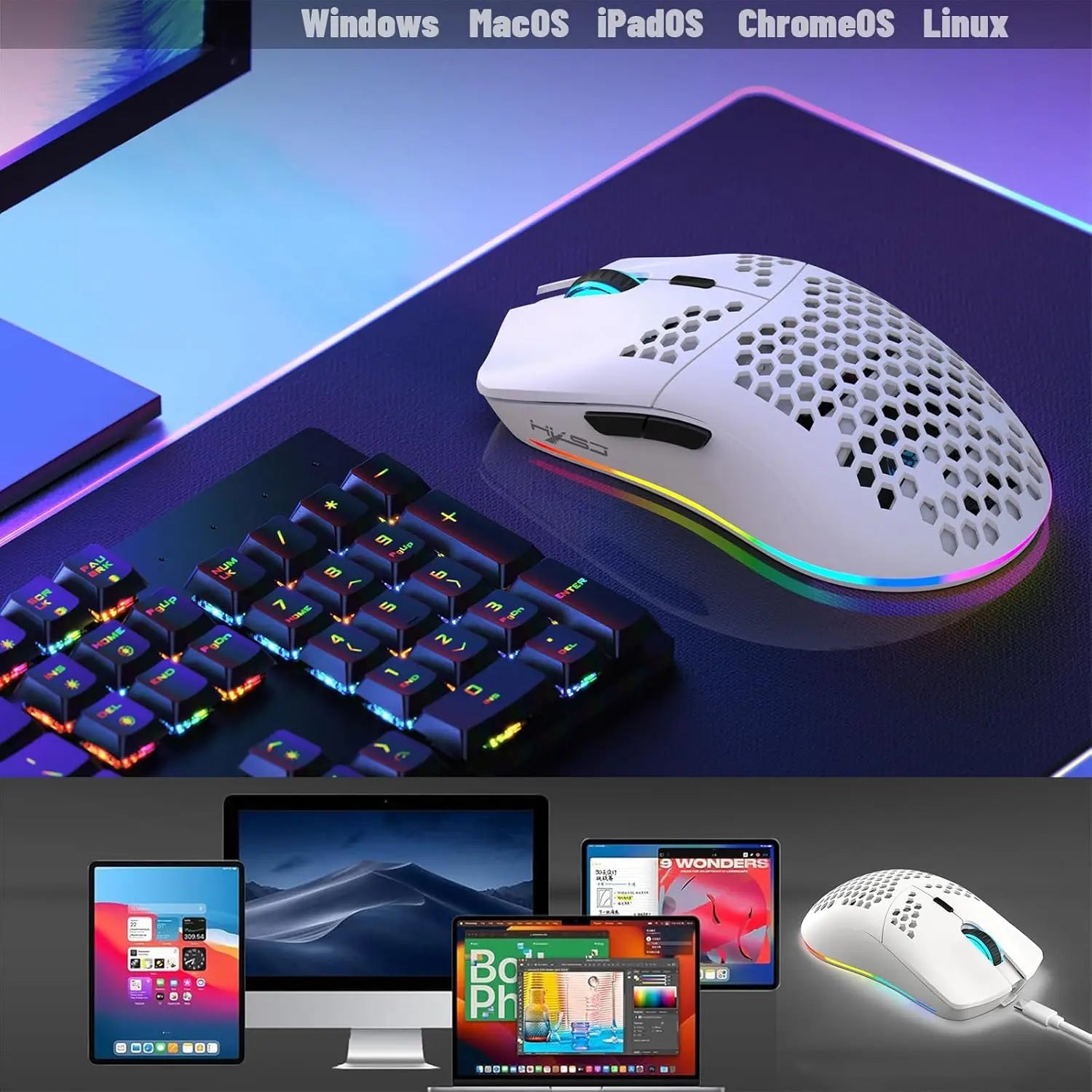 MambaSnake X HXSJ T66 Wireless Gaming Mouse – 2.4GHz Rechargeable Mouse with 6 Programmable Buttons & Ergonomic Design