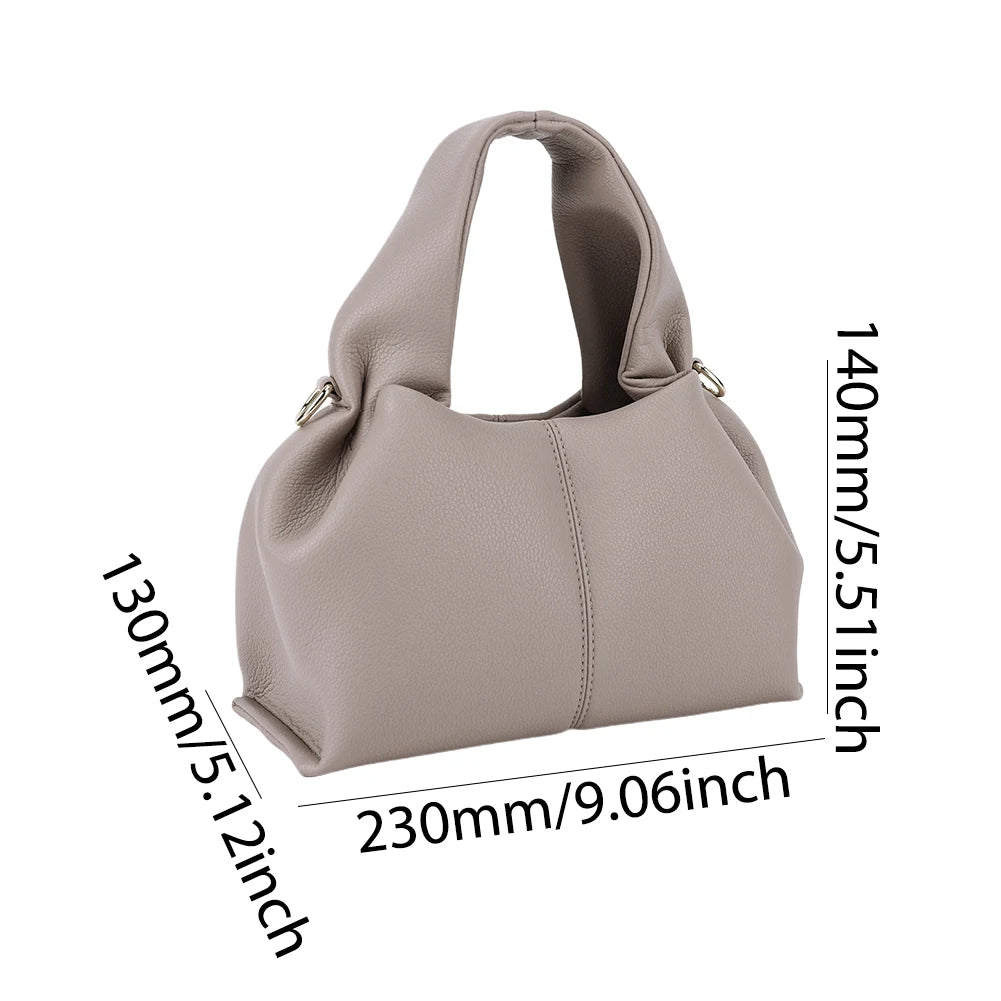 Women’s Soft Cloud Dumpling Bag – Solid Color PU Leather Clutch with Removable Strap, Retro Crossbody & Top Handle Purse
