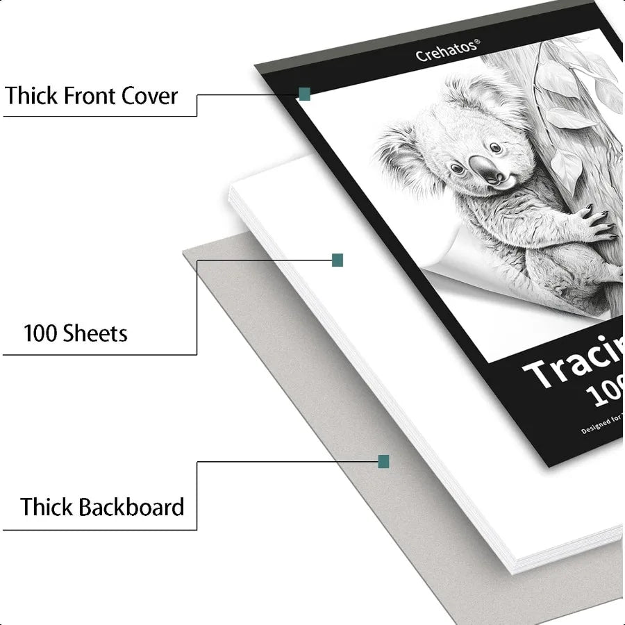 Crehatos 8.5×11″ Translucent Tracing Paper Pad – 100 Sheets 60 gsm Vellum Art Paper