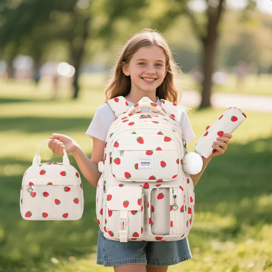 Backpack for Girls – School Backpack with Lunch Bag & Pencil Pouch, Teen Laptop Backpack for Women, Elementary to High School