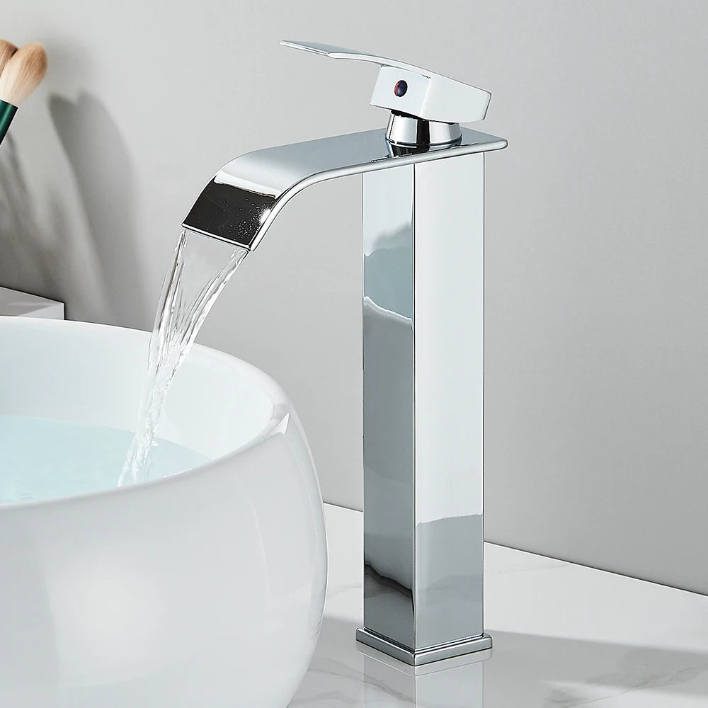 Matte Black Waterfall Basin Faucet – Deck‐Mounted Single Lever Brass Mixer Tap