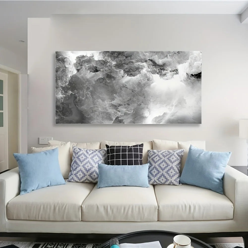 Black & White Abstract Wall Art – 1.5" Solid Pine Frame for Modern Minimalist Home & Office Décor