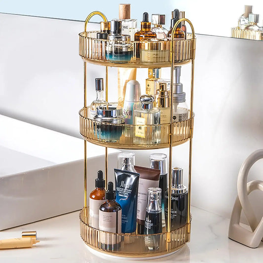 “3-Tier Rotating Makeup Organizer – High-Capacity Clear Skincare & Cosmetic Storage for Vanity and Countertops”