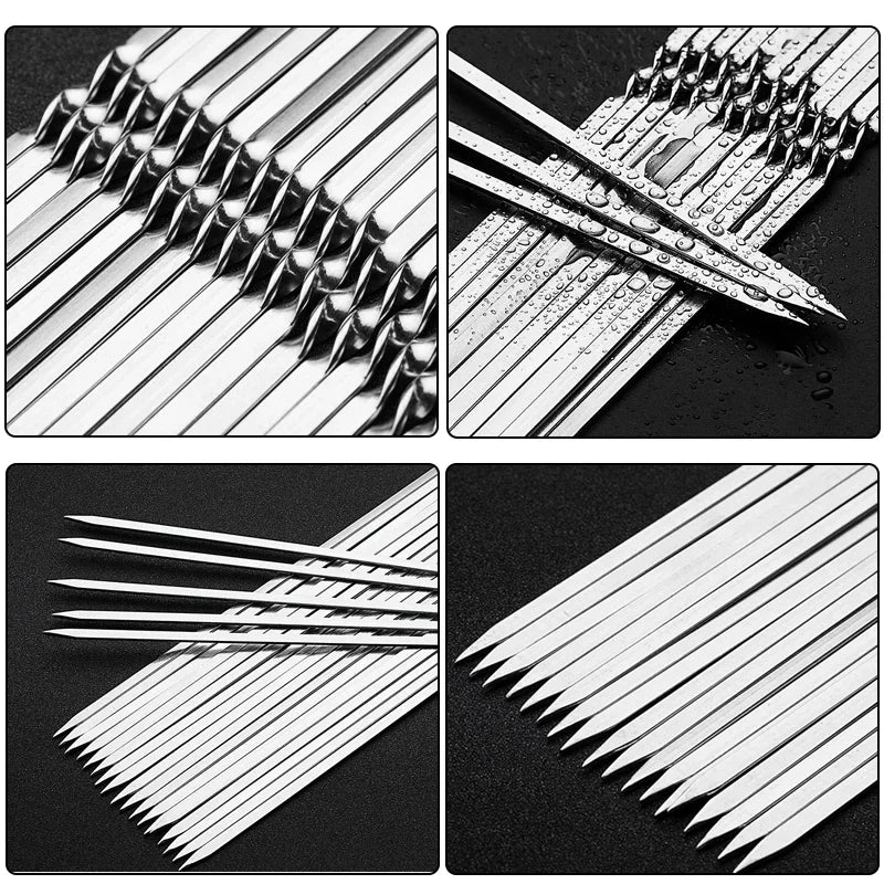 “10–15PCS Stainless Steel BBQ Skewers – Reusable Kebab Sticks for Outdoor Camping, Picnics & Grilling”