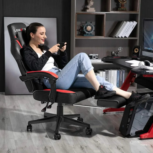 Big & Tall Gaming Chair with Footrest – Racing Style Computer Chair for Adults, 400lb Capacity, Adjustable Height, Headrest & Lumbar Support