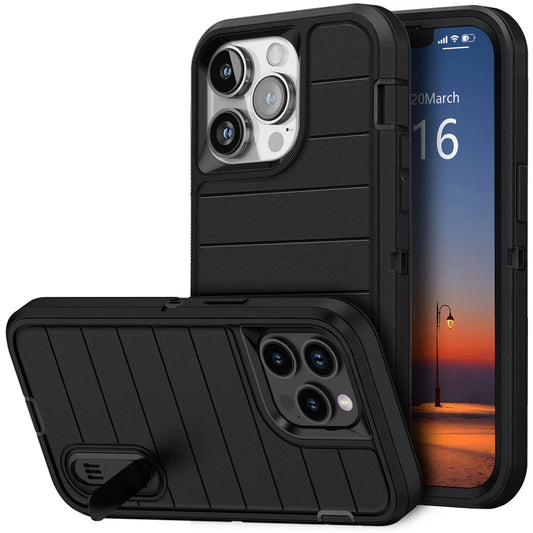 iPhone 13 Series Heavy Duty Case – 3-Layer Shockproof Kickstand Cover for 13, 13 Pro & 13 Pro Max