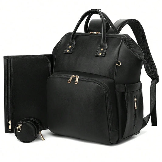 Leather Diaper Bag Backpack with Changing Pad & Pacifier Case – Large Multifunction Waterproof Mommy Travel Tote