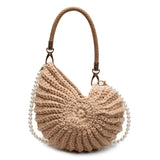 Women’s Handwoven Seashell Beach Bag – Boho Summer Shoulder & Crossbody Clutch with Pearl Chain for Travel & Vacation