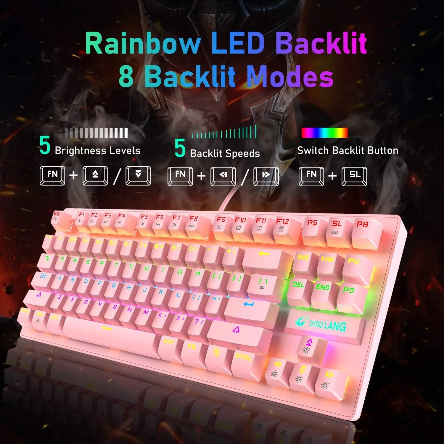 Mambasnake X Ziyou Lang K2 Wired Gaming Keyboard and Mouse Set – Mini 87-Key Mechanical Keyboard with Pink/Blue Switch & Precision Gaming Mouse