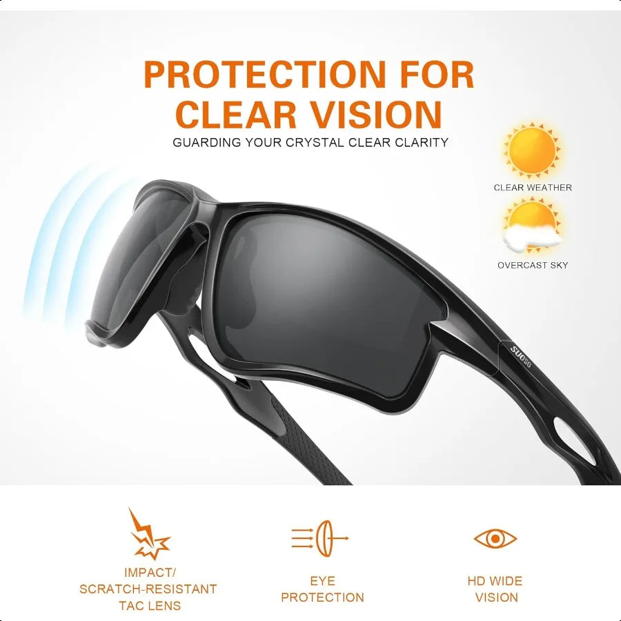 Polarized Sports Sunglasses – UV400 Wrap-Around Glasses for Men & Women, Ideal for Running, Fishing & Driving (TR90 Frame)