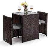 “3-Piece Wicker Patio Bistro Set – Outdoor Furniture with Glass Table & 2 Chairs for Balcony, Garden & Small Spaces”