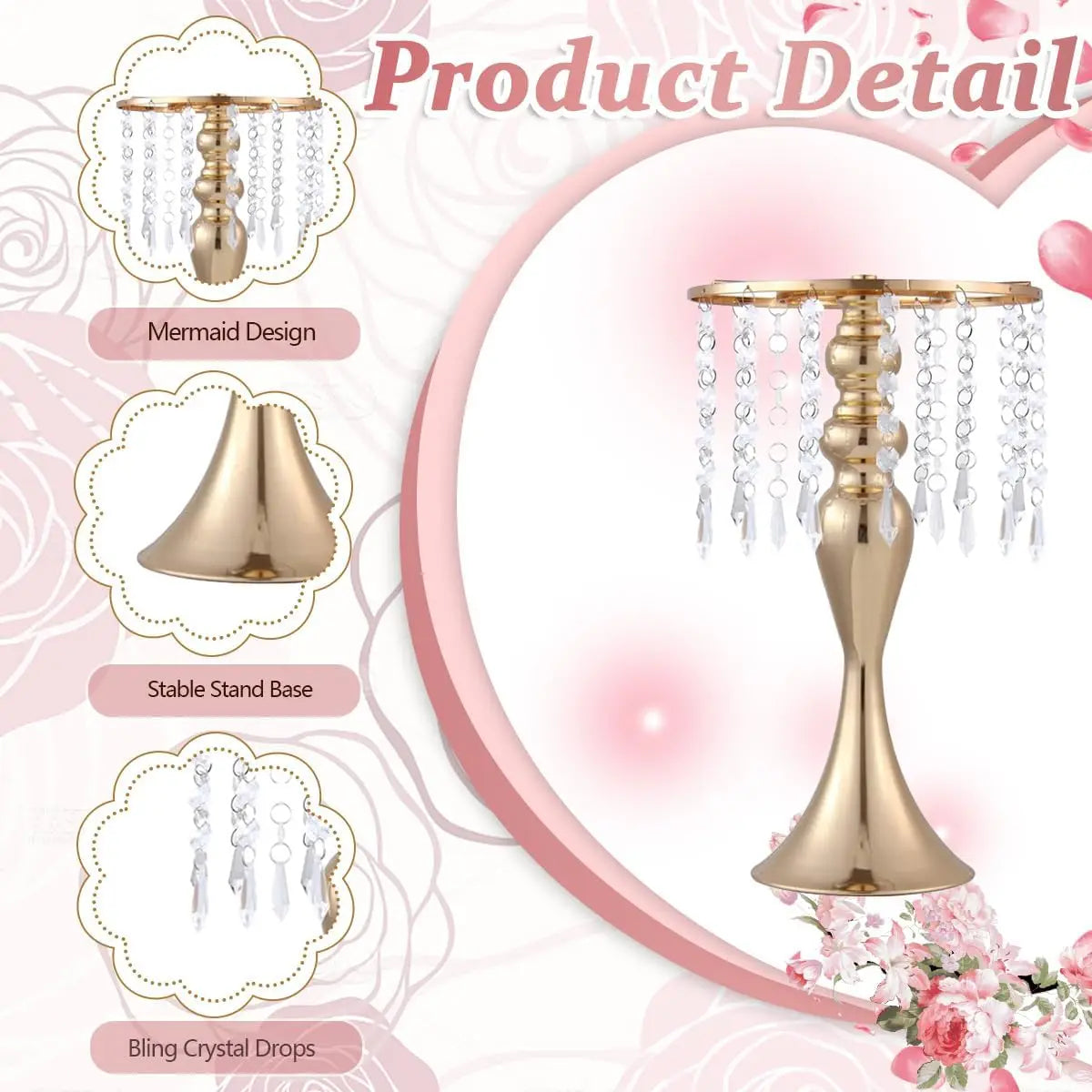 4-Piece Gold Crystal Flower Stand Set – Elegant Wedding Centerpieces & Home Décor Vases for Parties, Anniversaries & Events