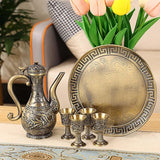 Vintage Turkish Coffee Pot & Cup Set with Metal Tray – Elegant Tea/Coffee Service for 4