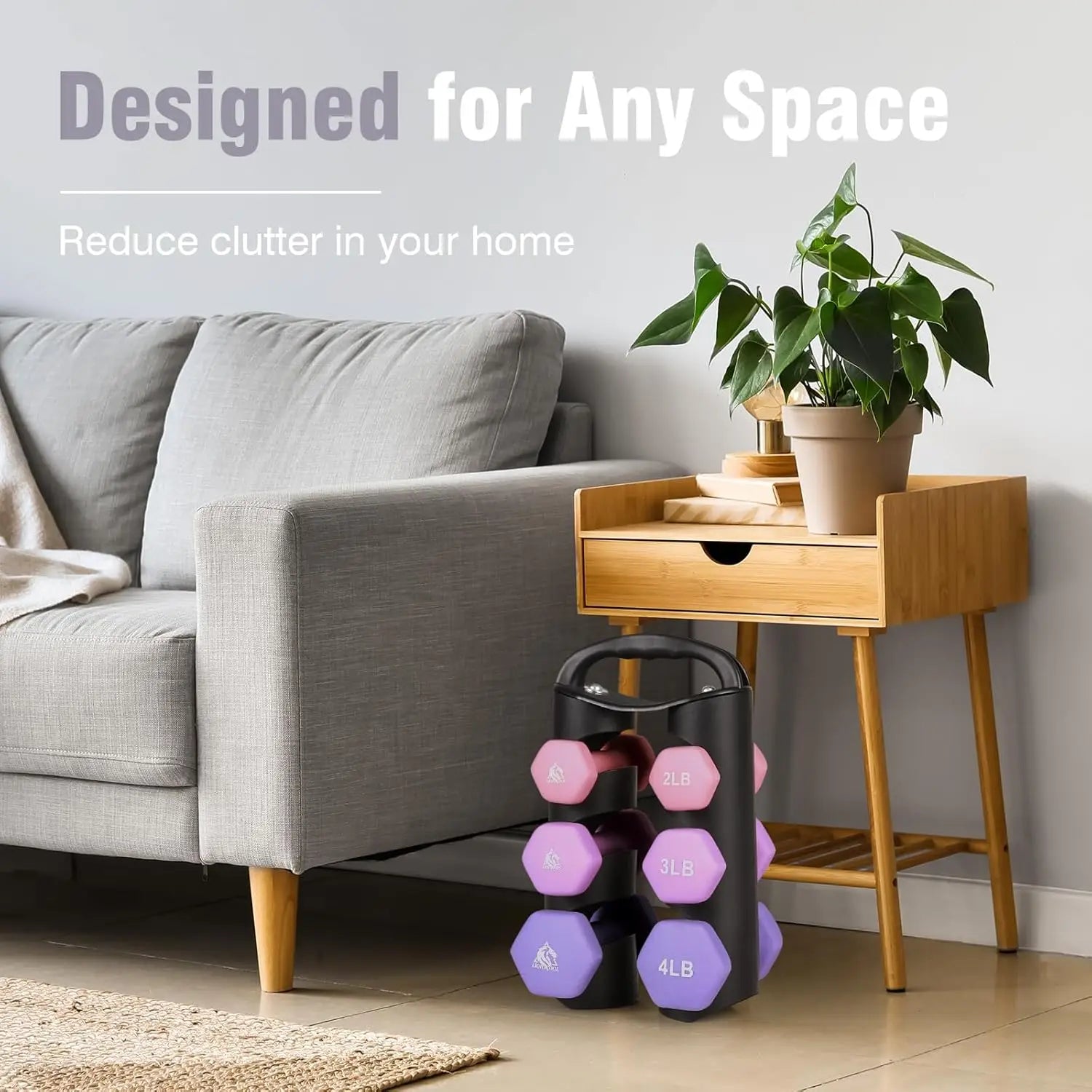 18LB Neoprene-Coated Hex Dumbbell Set (6 PCS + Stand) – Anti-Slip, Anti-Roll Strength Training Weights in Lilac Fantasy