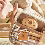 Sweet Capybara Pencil Case with Compartments – Clear Cartoon Stationery Pouch with Sticker Pendant