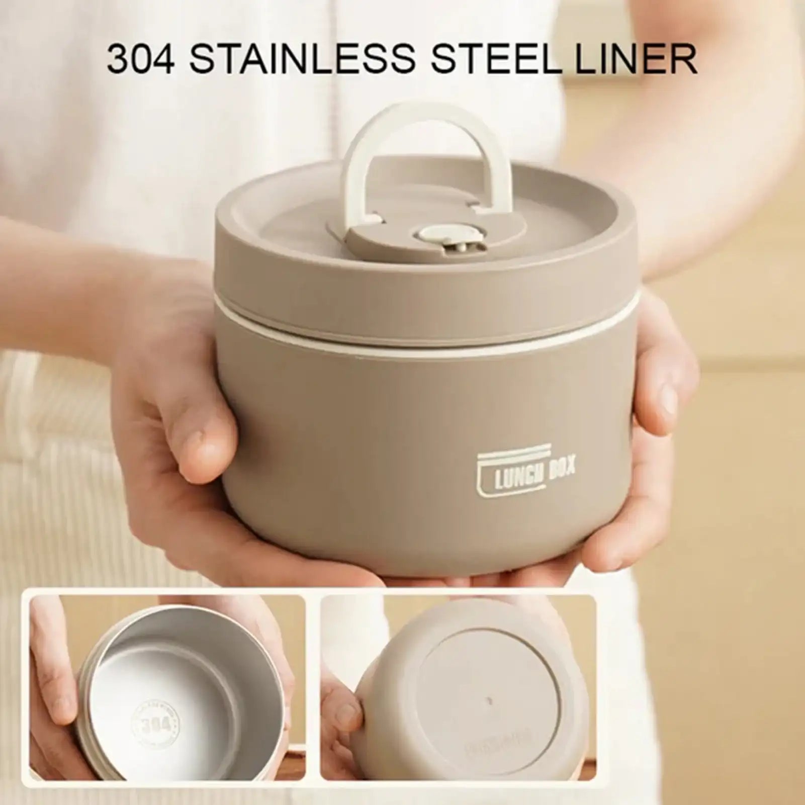 Round Leak-Proof Thermal Lunch Box with Lid & Folding Handle – For Kids, Students & Adults