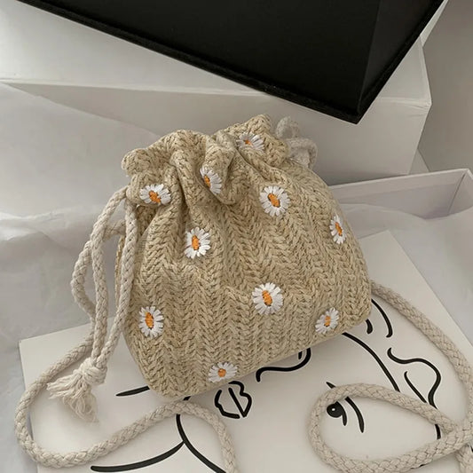 Woven Straw Bucket Bag for Women – Large Capacity Summer Beach Tote / Shoulder Bag