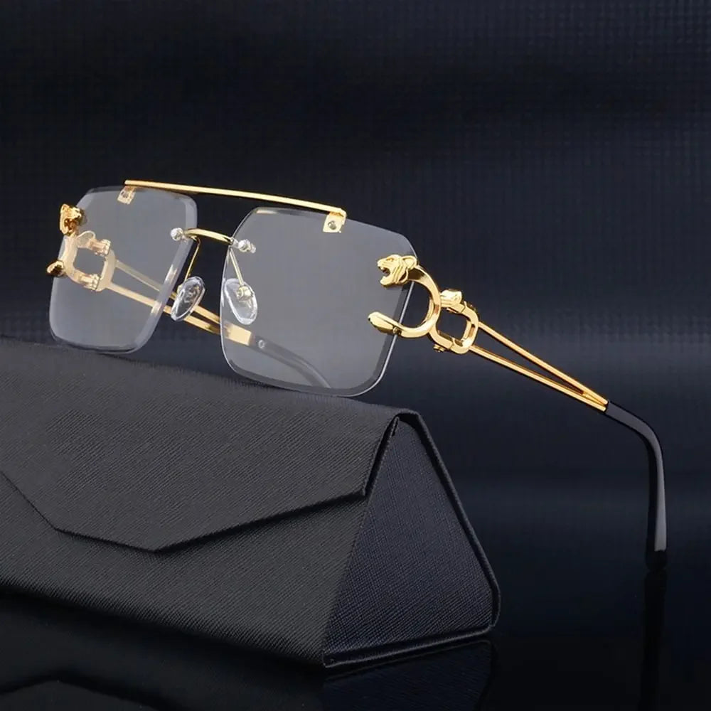 2024 Vintage Rimless Sunglasses – Oversized Square Gradient Shades with Double Bridge & UV400 Protection (Unisex)