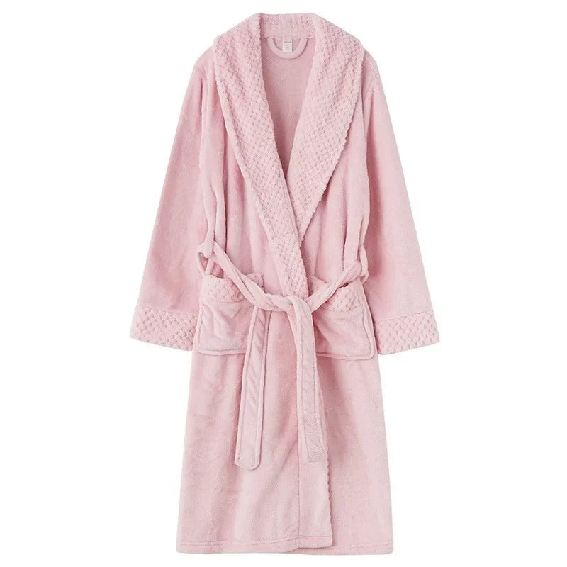 Thick Coral Velvet Bathrobe – Warm Winter Long Robe for Men & Women | Soft Couple Pajama Robe & Shower Wrap