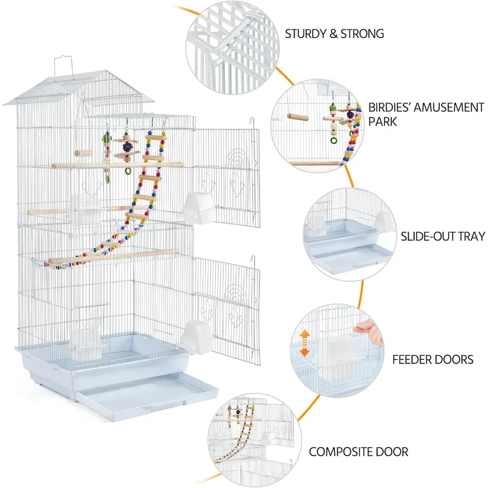 Roof-Top Medium Parakeet Cage – Bird Cage for Cockatiels, Conures, Finches, Budgies, Canaries & Lovebirds