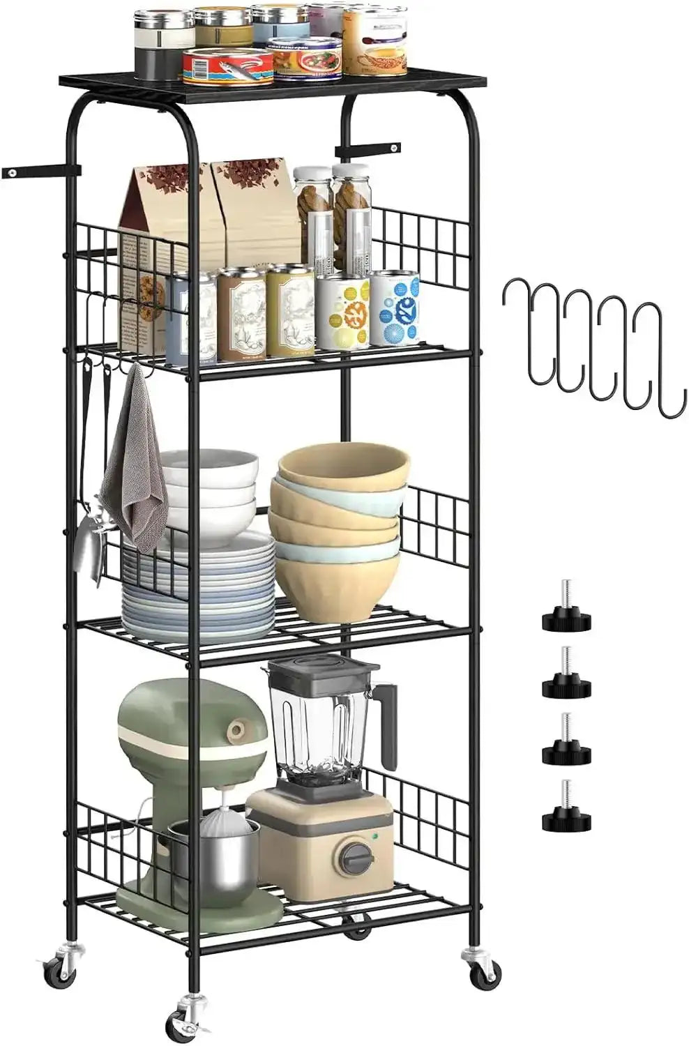 4-Tier Kitchen Rack with Wheels – Metal Shelving for Microwave & Storage - PulinGO