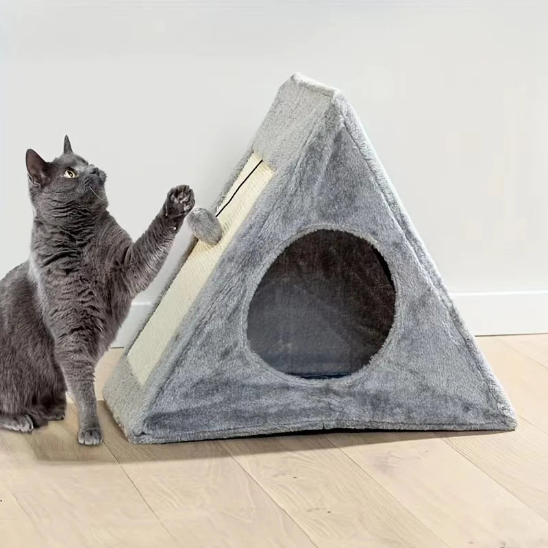 Pet Bed for Cats Under 15LB – Cozy Cat Bed with Plush Toy Ball & Built-In Scratching Board, Comfortable & Durable Design