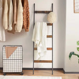 5-Tier Rustic Brown Blanket Ladder with 10 Hooks – Wall-Leaning Storage Rack for Living Room, Bedroom, Bathroom