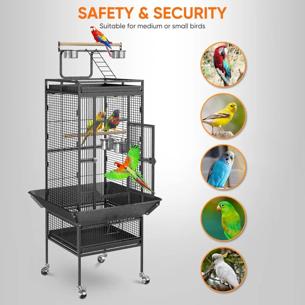 PlayTop XL Wrought-Iron Bird Cage with Rolling Stand — For Parakeets, Cockatiels, Quakers & Conures