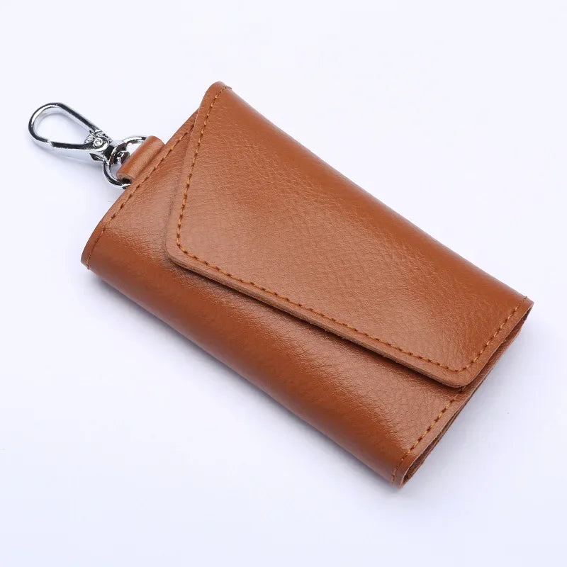 Genuine Leather Keychain Organizer – Unisex Car Key Wallet & Mini Card Holder Pouch