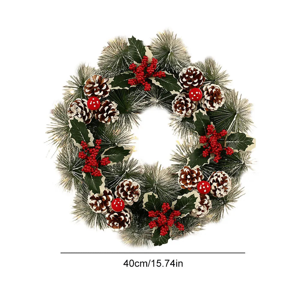 Christmas Hanging Wreath Decoration – Festive PVC Door Décor with Bow, Berries, Santa & Reindeer Design