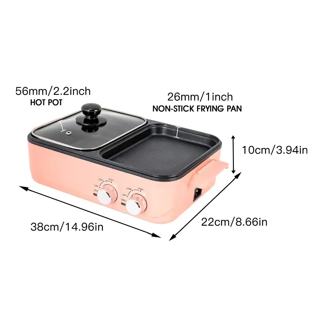2‑in‑1 Electric Hot Pot & Grill Multifunction Nonstick: Pink Indoor Hot Pot with Grill, Dual Temperature Control