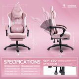 Dowinx Gaming Chair – Heated Massage Lumbar Support, Breathable Fabric Office Chair with Pocket Spring Cushion & Retractable Footrest