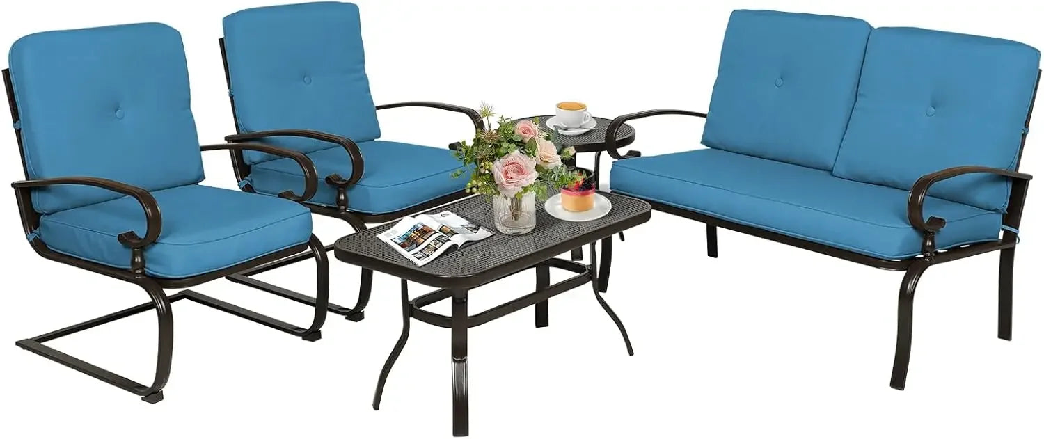 5-Piece Metal Outdoor Patio Furniture Set – Wrought Iron Chairs with Cushions for Garden & Balcony 🌿🪑✨