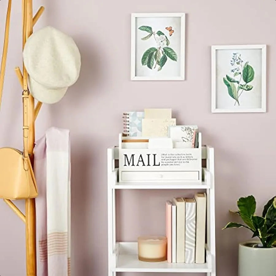 White Wooden 3-Tier Desktop Mail Organizer with Drawer – Wall-Mounted & Countertop File Holder