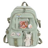 Cute Women’s Large-Capacity Backpack – Preppy Multi-Pocket Nylon Schoolbag | Student Travel Daypack