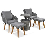 “5-Piece Outdoor Patio Furniture Set – Wicker Bar Table with 2 Single Chairs & 2 Stools for Balcony or Garden”