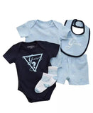 GUESS Baby Boys’ 5-Piece Outfit Set – Bodysuits, Shorts, Bib & Socks with Stylish Logo Design for Infants & Toddlers