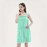 Wearable Coral Velvet Bath Towel – Soft Quick-Dry Bath Dress with Pockets & Bow Design | Absorbent Spa Robe for Women
