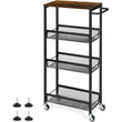4-Tier Slim Rolling Cart with Wood Top & Metal Handle – Mobile Storage Unit for Kitchen, Bathroom & Laundry