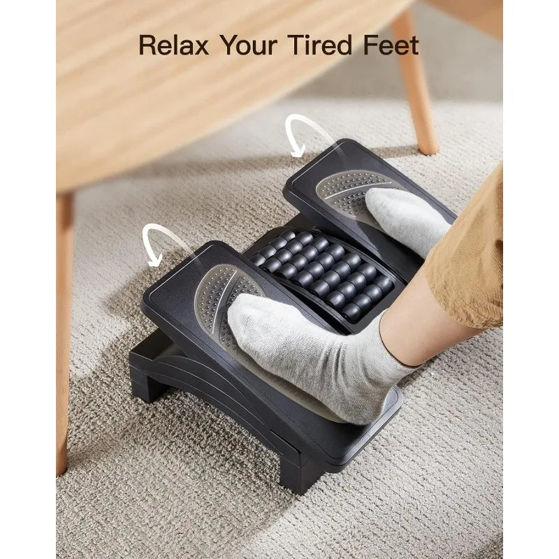 🦶 Adjustable Ergonomic Foot Rest Under Desk – Massage Texture & Roller Support for Office Work or Gaming
