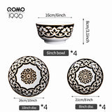 QOMO Collection Multi-Piece Porcelain Dinnerware Set – Floral Design, Service for 4/6/8 (12-/20-/30-/40-Pieces)