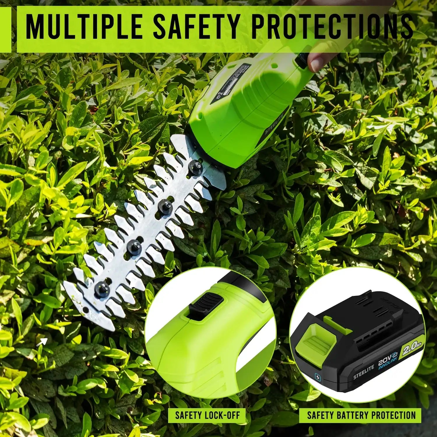 21V Cordless Hedge Trimmer with 2 Batteries | Grass & Shrub Cutter