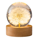 Forever Flowers Crystal Ball Light – LED Round Night Lamp with Wooden Base, Decorative Home & Office Gift for Men, Women & Kids