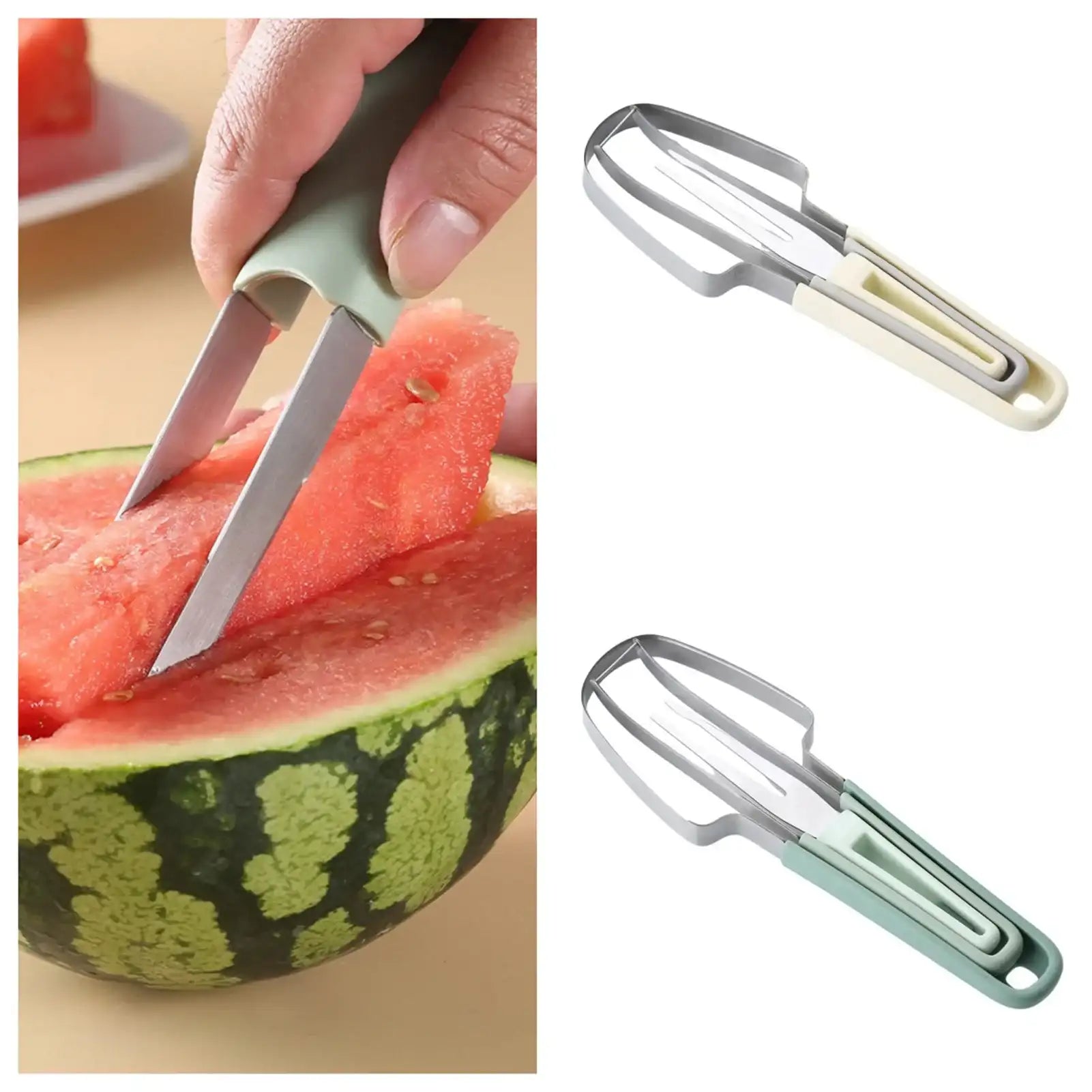 “3-in-1 Stainless Steel Watermelon Fork, Slicer & Cutter – Easy Melon Cube Tool for Camping & Kitchen”