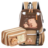 Capybara Flap Backpack with Pencil Case – Cute Nylon Animal Daypack for Teens