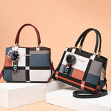 Elegant designer women’s handbag – PU leather crossbody messenger bag with top-handle tote design & fluffy keychain accessory