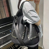 Mesh Splicing Star-Pattern Shoulder Bag – Large-Capacity Y2K Street Tote for Women