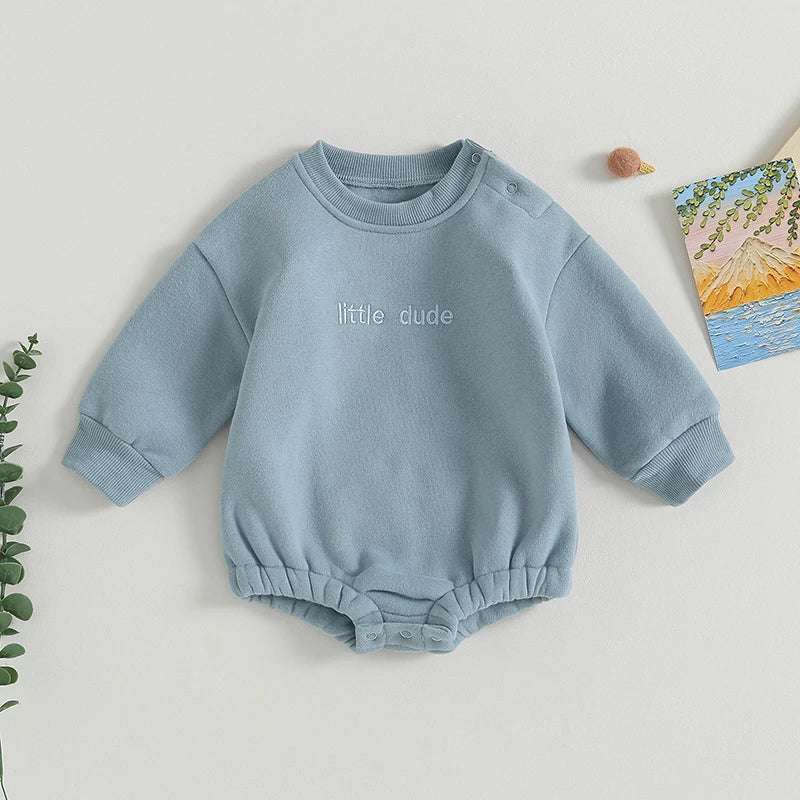 Toddler Boys Sweatshirt Bodysuit – Long-Sleeve Round-Neck with Letter Embroidery (0-18 M)