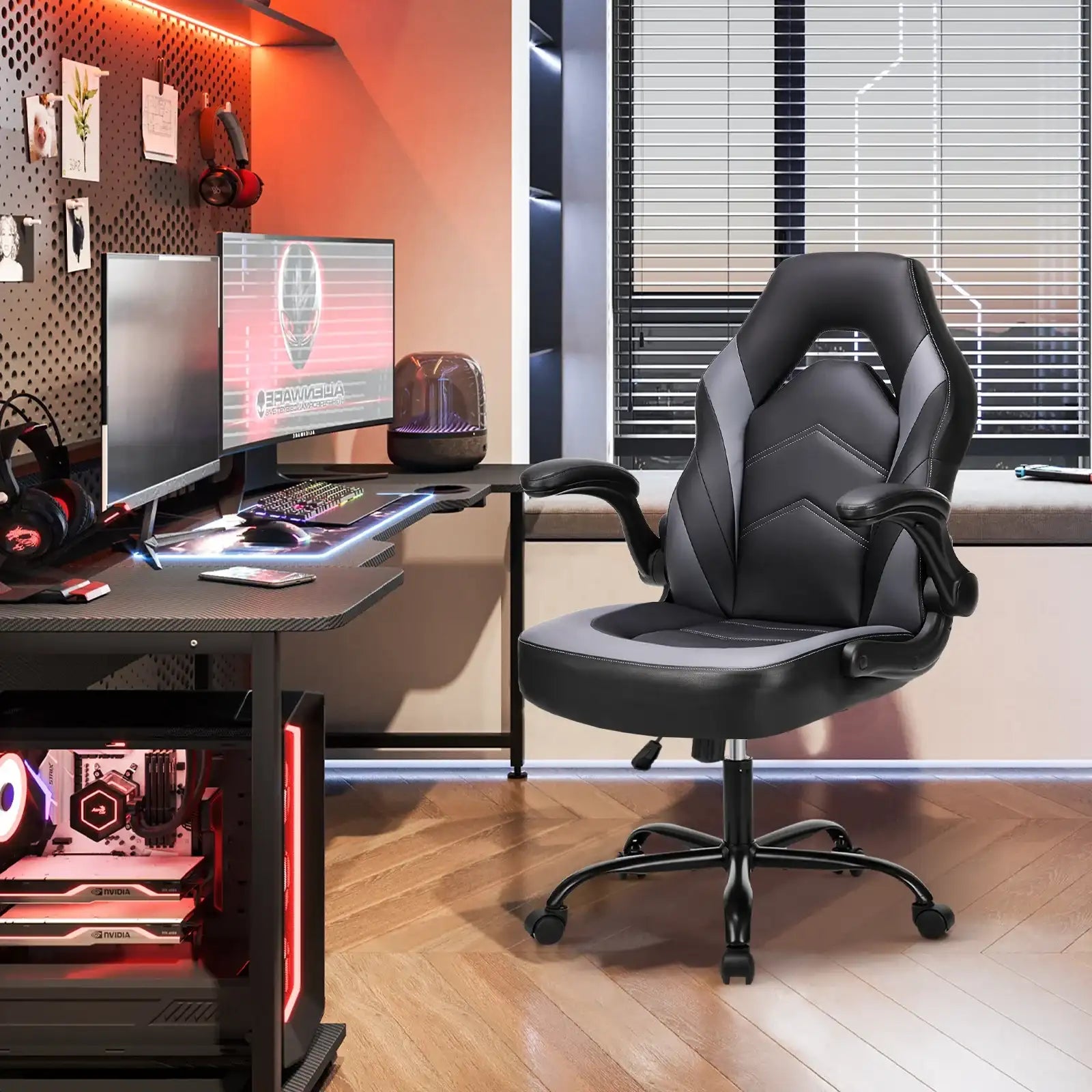 Ergonomic PU Leather Gaming & Office Chair – Adjustable Height, Flip-Up Armrests